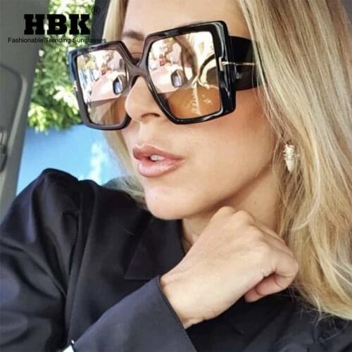 HBK Oversized Square Sunglasses Women Men Fashion Big Frame Gradient Black Lens Luxury Brand Female Glasses Oculos Eyewear UV400