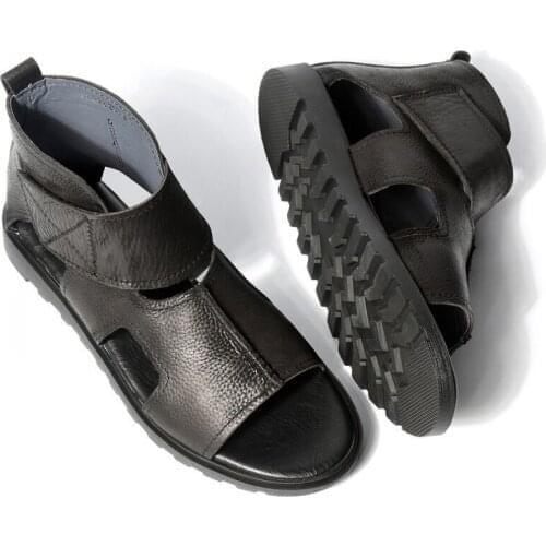 Summer Vintage Real Leather Sandals Men British Breathable Teenager Luxury Platform Gladiator Sandals Ankle Boots Beach Shoes