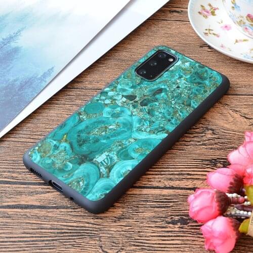 For Samsung Galaxy Marble Turquoise Blue Gold Print Soft Matt Phone Case