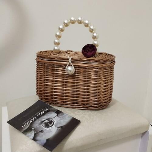 New fashion all-match pearl 2021 female bag straw woven handbag vacation bag ins the same rattan bag hand-woven bag