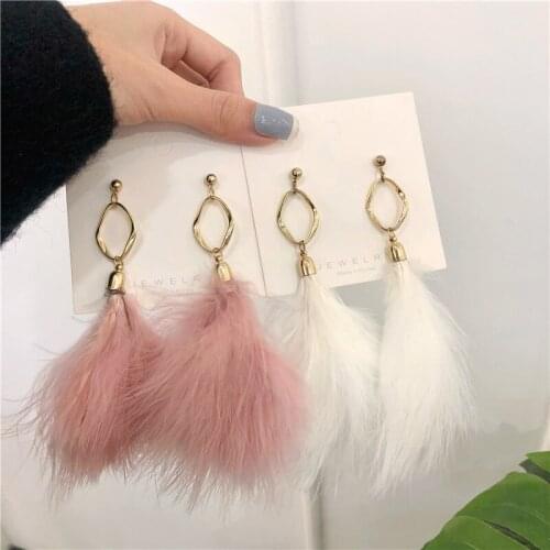 New Big Feather Winter Clip Earrings Korean Hyperbole Piercing Earrings
