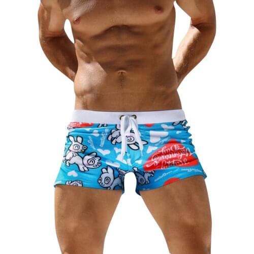 2019 New cute rabbit print swimwear men swimsuit sunga sexy man swimming trunks boxer shorts hot mens swim briefs Beach Shorts