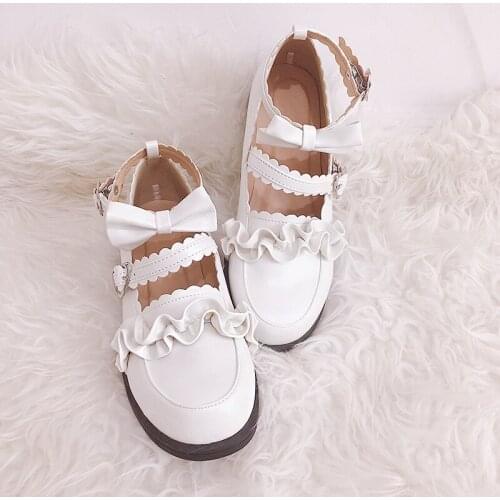 New Style Japanese College Student Girls Round Toe Buckle Straps Bow Shoes Lolita JK Commuter Uniform Lovelive PU Leather Shoes