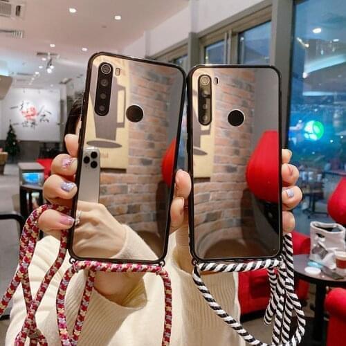 Plating Makeup Mirror Phone Care For Samsung Galaxy A 71 51 30 40 A50 70 41 11 A20S 10S 81 91 Necklace Cord Chain Hanging