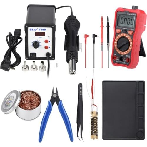 JCD soldering station 858D kits with Digital multimeter 700W soldering iron 220V Adjustable Temperature Welding hot air gun