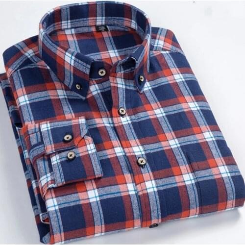 Oversize 8XL 7XL Flannel Mens Plaid Shirts Long Sleeve Casual Regular Fit Pure Cotton High Quality Soft Comfort Shirt Clothing