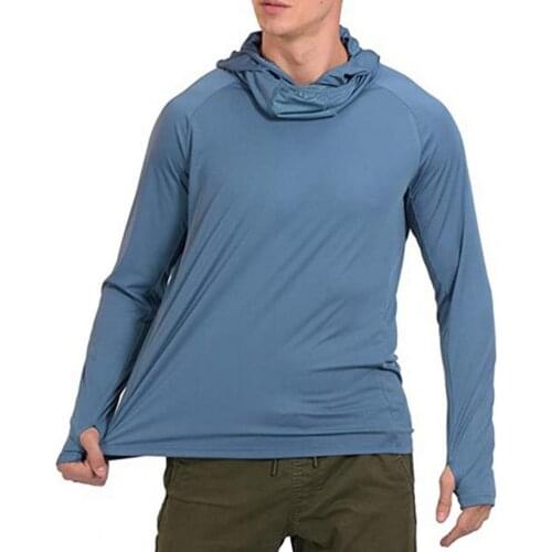 Climbing Shirt Fishing Shirt Solid Color Hooded Men Thin Lightweight Stretchy Thumb Hole Top Outdoor Hiking Climbing Cycling 2XL