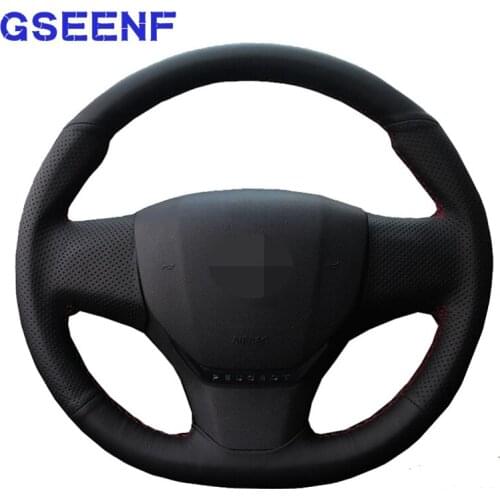 Car Steering Wheel Covers Handsewing Comfortable Black Genuine Leather Wear-resistant and non-slip For Peugeot 408 2014 2015