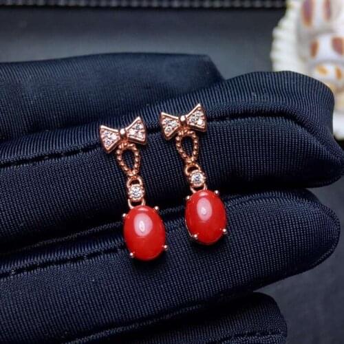 Fashion Lovely bowknot S925 silver natural red coral gem drop earrings natural gemstone earrings women girl party gift jewelry