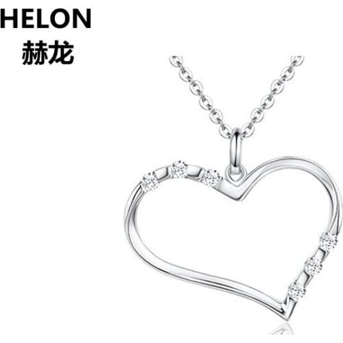 Solid 14k White Gold Natural White Topaz Women Pendant Engagement Wedding Heart Pendant Fine Jewelry Classic No Necklace