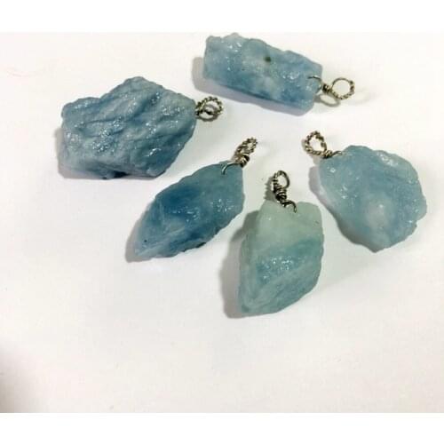 High quality Natural Aquamarin e Raw Gem Pendant irregular Rough Aqua marine Gem sotne Pendant 25mm+ 1pcs
