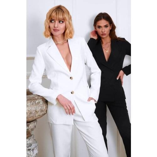 Classic Wild Women Suits 2 Pieces ( Pants + Jacket ) Sexy Fashion V Neck Long Sleeve Blazer Smart Casual Young Girl Coat