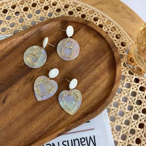 2021 New Korean Resin Heart Round Bear Trendy Statement Dangle Earrings For Women Fashion Jewelry Party Pendiente Mujer