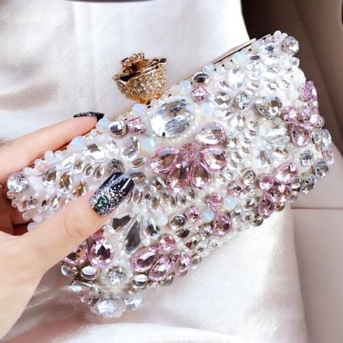 Women Clutch Bags Luxury Evening Bags Crystal Handbags Floral Wedding Bride Purse Ladies Small Shoulder Bag Valentines Day Gift