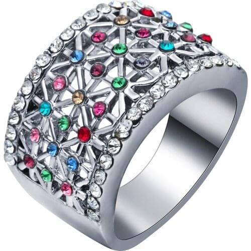 Hot Fashion Colorful Women Engagement Ring Austrian Crystal White Gold-color Rhinestone Wedding Band Jewelry Distribution