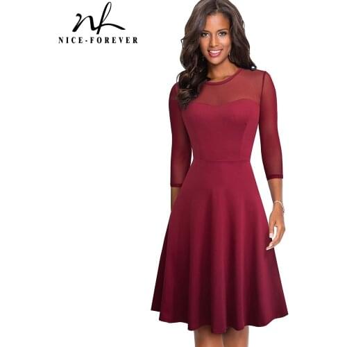 Nice-forever Summer Women Elegant Mesh Lace Dresses Cocktail Party Flare Corset Dress A170