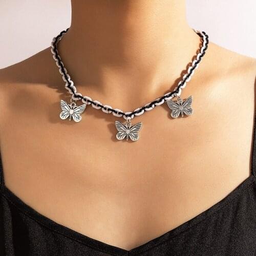 Tocona Pretty Butterfly Chain Choker Neckalce for Women Charms Silver Color Alloy Metal Tassel Ajustable Jewelry Collar 18123