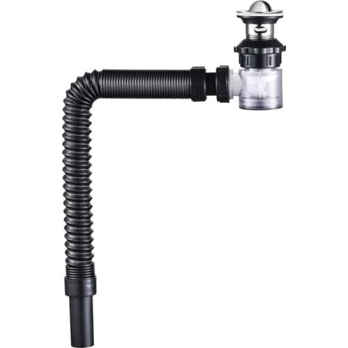 1Set Basin Flip Drain Stainless Steel Bathroom Vanity Sink ABS Bottle Trap with 80CM Black Pipe Drains Kit Waste Hardware