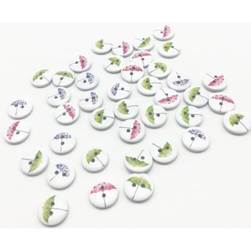 100pcs Multi Umbrella Painted Wooden Buttons 15mm Round 2 Holes Sewing Button Bountons Fit Scrapbooking