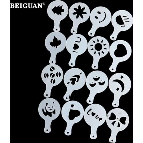 16pcs/set Latte Templates Cappuccino Coffee DIY Decorating Tool Cake Stencil Supplies Kitchen Bakeware Tool