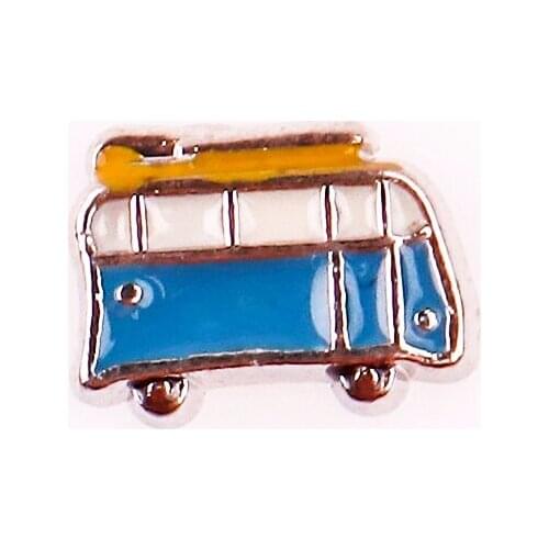 F630 Blue BUS shape floating charms for living memory glass floating locket charms DIY jewelry 20pcs/lot