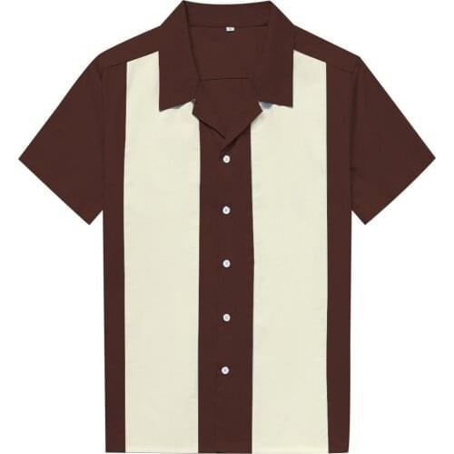 2021 Short Sleeve Summer Men Shirts ST108 L-3XL Plus Size Mens Clothing Blouse Cotton Bowling Vintage Shirt Brown