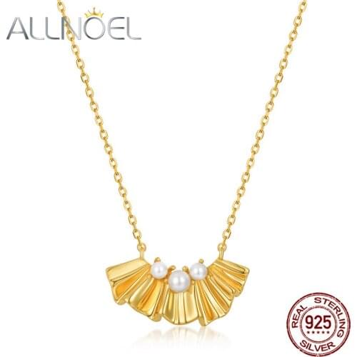 ALLNOEL Solid 925 Sterling Silver Flower Pearl Charm Necklace For Women Shell Pearl Designer Jewelry 2020 New