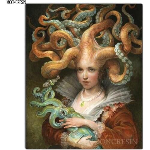 DIY 5D Diamond Painting Cross Octopus Fairy &Fish Diamond Embroidery Square Full 3D Diamond Mosaic Decoration Needlework Cartoon