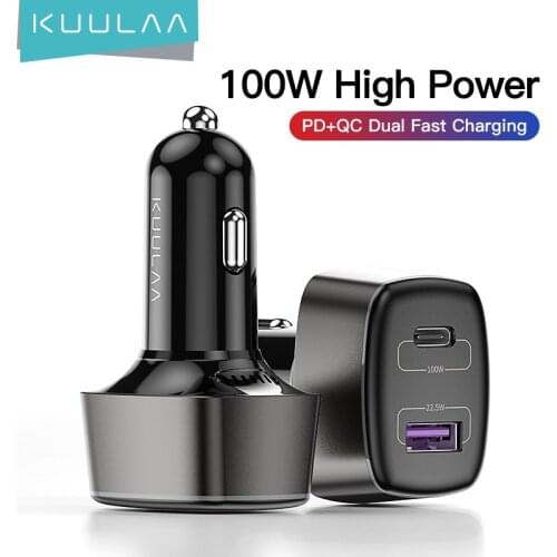 KUULAA Car Charger 100W USB Type C Dual Port PD QC Fast Charging Quick Charge 4.0 3.0 Laptop Phone Charger For iPhone 12 Samsung