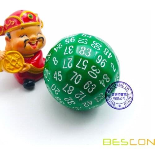 Bescon Polyhedral Dice 100 Sides Dice, D100 die, 100 Sided Cube, D100 Game Dice, 100-Sided Cube of Green Color