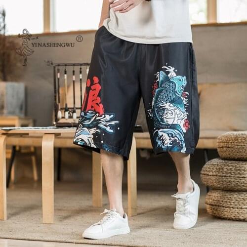 Kimono Pants Japanese Casual Loose Samurai Printed Trouser Japan Men Yukata Style Harajuku Cardigan Traditional Asian Costumes