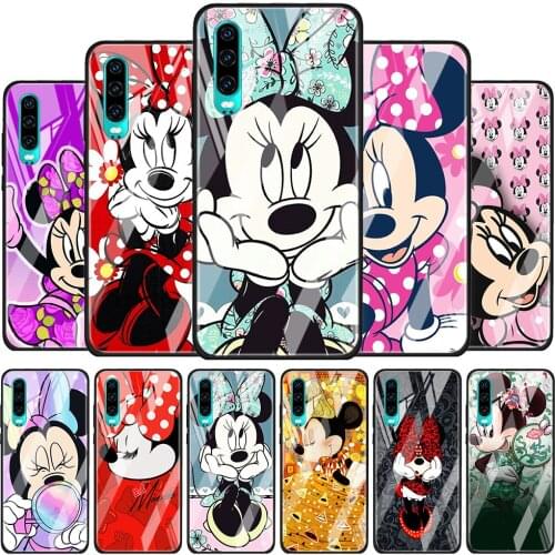 Disney Minnie Mouse Cute for Huawei P40 P30 Pro Plus P20 P10 Lite P Smart Z 2021 2020 2019 Luxury Tempered Glass Phone Case