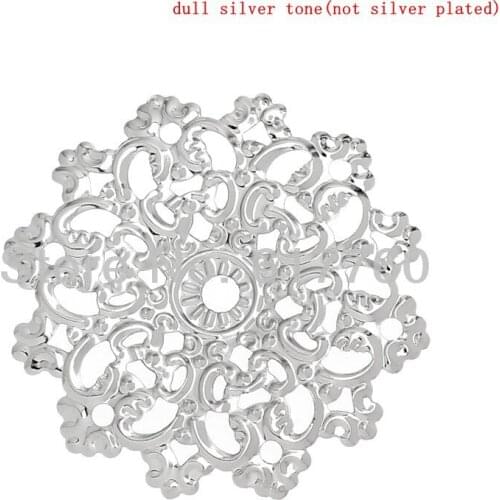 Free shipping-50Pcs Jewelry Findings DIY Connectors Wraps Connectors Findings Flower Silver Tone Hollow 4.6cm x 4.5cm J0034