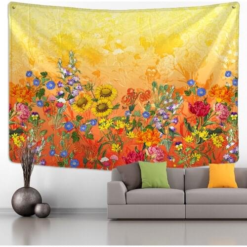 Sun Flower Mandala Tapestry Wall Hanging Psychedelic Bohemian Solid Background Plant Print Living Room Bedroom Decor