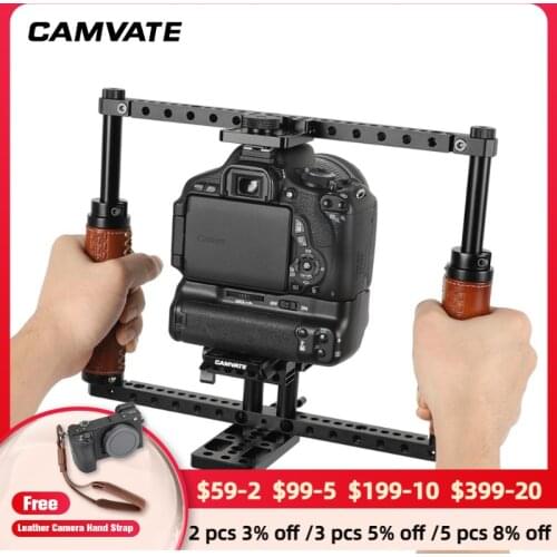 CAMVATE Hand-held Full Frame Cage Rig With Adjustable Manfrotto Quick Release Baseplate For Large DSLRs & DSLR With Battery Grip