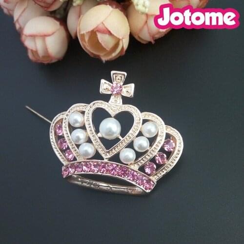 Beauty Gold Tone Pearl Rhinestone Crown Shape Brooch Multi Color Wedding Jewelry Decoration