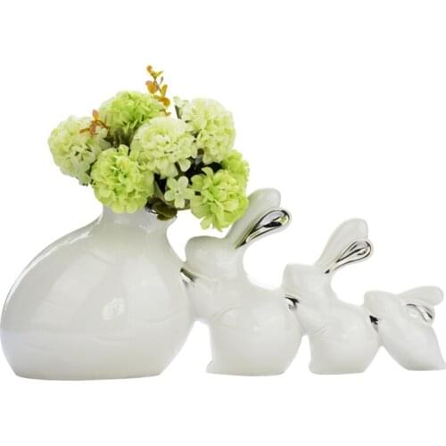 Creative Fashion Living Room Ceramic Decoration Crafts 3-rabbits Figurines & Miniatures Home Furnishing Articles Wedding Gifts
