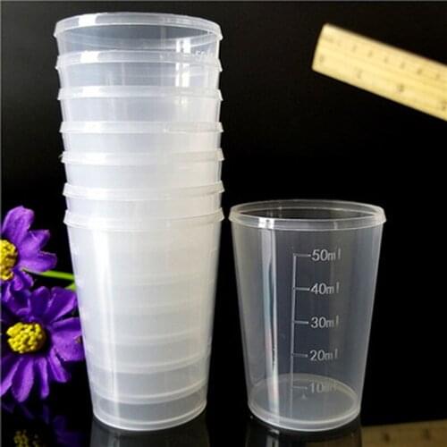 10pcs 50ml Clear Plastic Graduated Measuring Cup Medicine Graduated Mixing Cup Container Epoxy Resin Silicone Making Tool