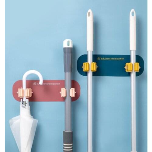 Multi-function Double Hook Mop Rack Waterproof Wall Mount Toilet Brush Broom Holder Punch-free Durable Bathroom Hook Home Decor