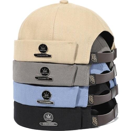 Fashion Men Docker Cap Skullcap Retro Sailor Cap Dome Melon Beanie Hats Men Women Hip Hop Brimless Hat Skullcap Bonnet Dad Caps
