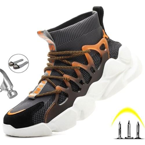 Fashion Mens Safety Work Shoes Steel Toe Cap Indestructible Lightweight Anti-Puncture Boots Anti-smash Breathable Sneakers