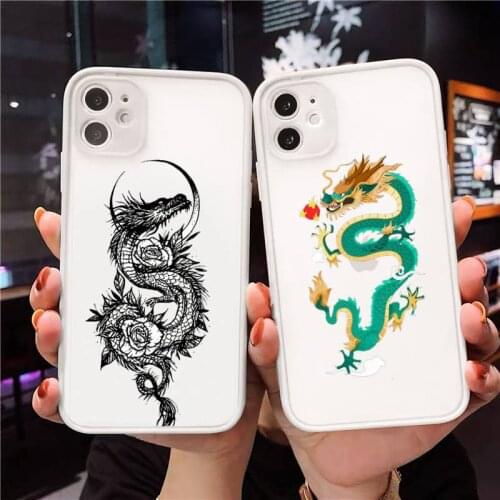 Fashion Dragon Animal Pattern Phone Case For iPhone 12 11 Mini Pro XR XS Max 7 8 Plus X Matte transparent White Cover