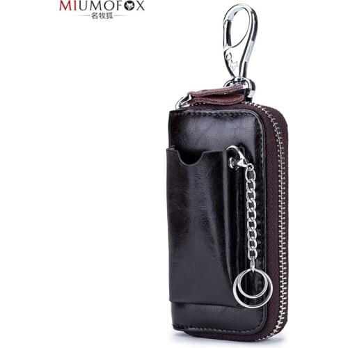 Fashion Men key Bag Leather Wallet Zipper Key Case Unisex Coin Purse Card Holder Big Capacity Six Key Positions Easy To Carry