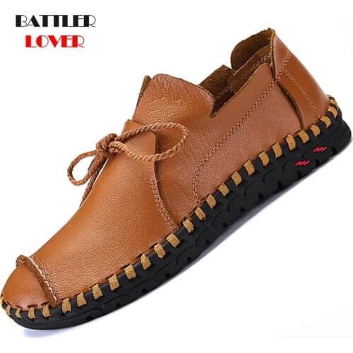 Big Size Men Genuine Leather Shoes Slip On Handmade Cow Leather Shoes Homme Loafers Mens Moccasins Shoes Italian Designer Shoes