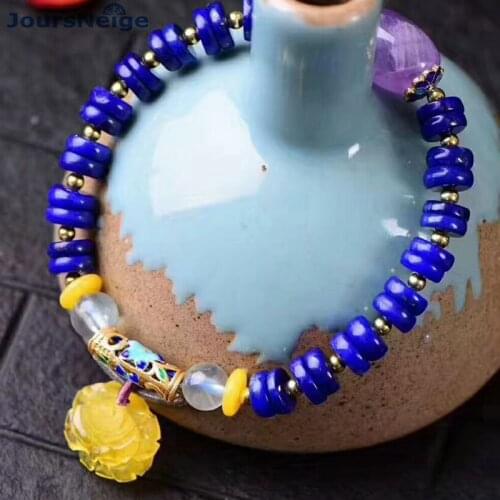 Wholesale JoursNeige Blue Natural Stone Bracelets Yellow Crystal Flower Pendant Bracelets for Women Original Bracelet Jewelry
