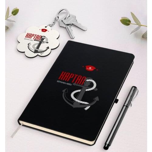 Personalized Captain Black Notebook Pen And Keychain Gift Seti-1