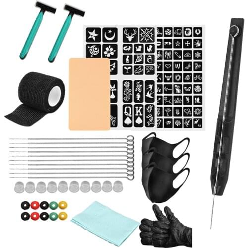 Complete Tattoo Kit Hand Poke and Stick 10pcs Tattoo Grommets for Beginners Tattoo Needles Set Includes 3RL / 5RL / 7RL / 9RL