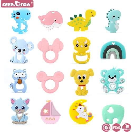 10pcs Silicone Teether Cartoon Animal Baby Silicone Teether BPA Free DIY Rodents Teething Necklace Accessories Baby Chewable Toy