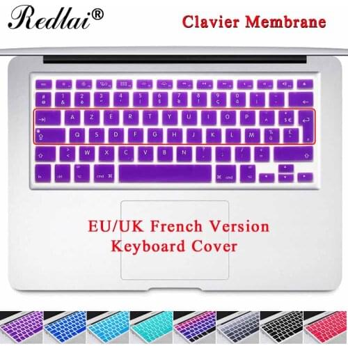 Redlai New Silicone UK/EU French AZERTY Alphabet Keyboard Cover For Macbook Air 13 Pro Retina 13 15" Keyboard Protector Stickers