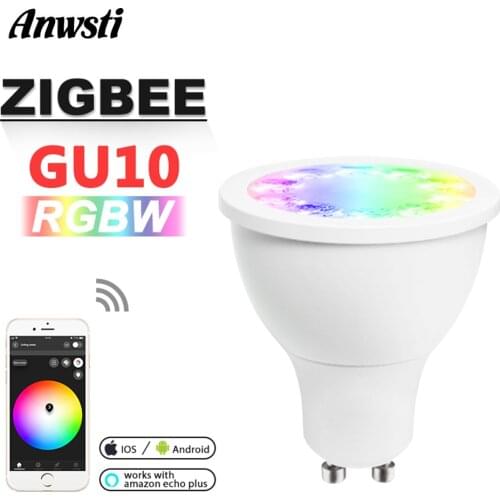 RGBW GU10 Spotlight Zigbee Smart Home AC 110V 230V 220V Zigbee 3.0 5W GU10 LED Light Bulb Work with Amazon Echo Plus SmartTing